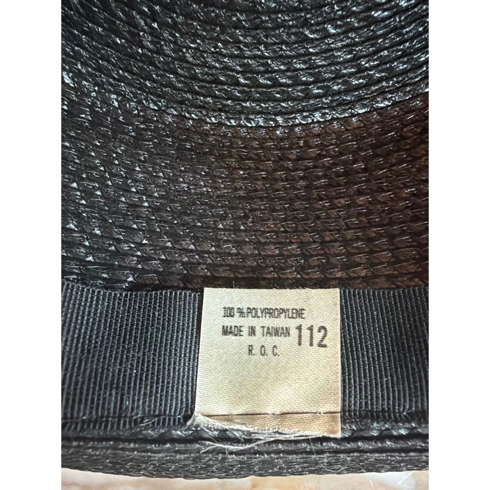 Vintage Boater Hat Black Cream Lace Floral Wide Brim Skimmer Formal Hat